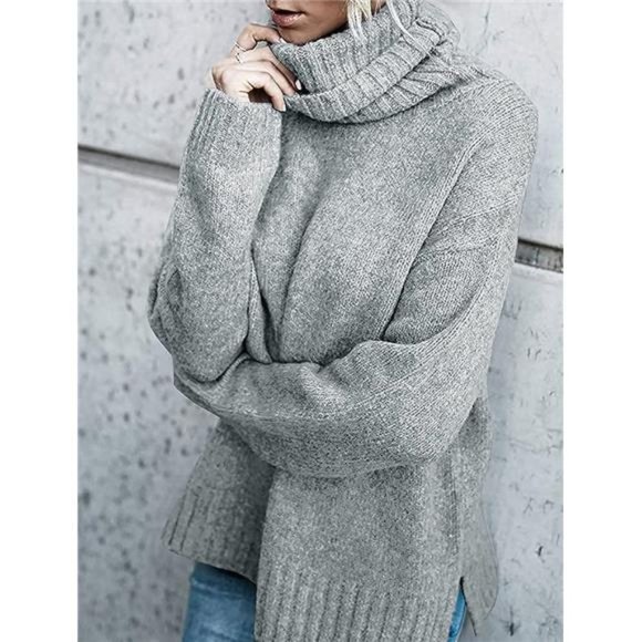 Oversized Turtleneck Pullover Sweater Knit Long Sleeve Jumper Tops For Women - Picture 4 of 4